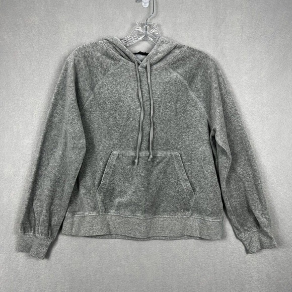 J.Crew Pullover Hoodie XS Gray Velvet Long Sleeve Pockets Relaxed Velour - Picture 2 of 9